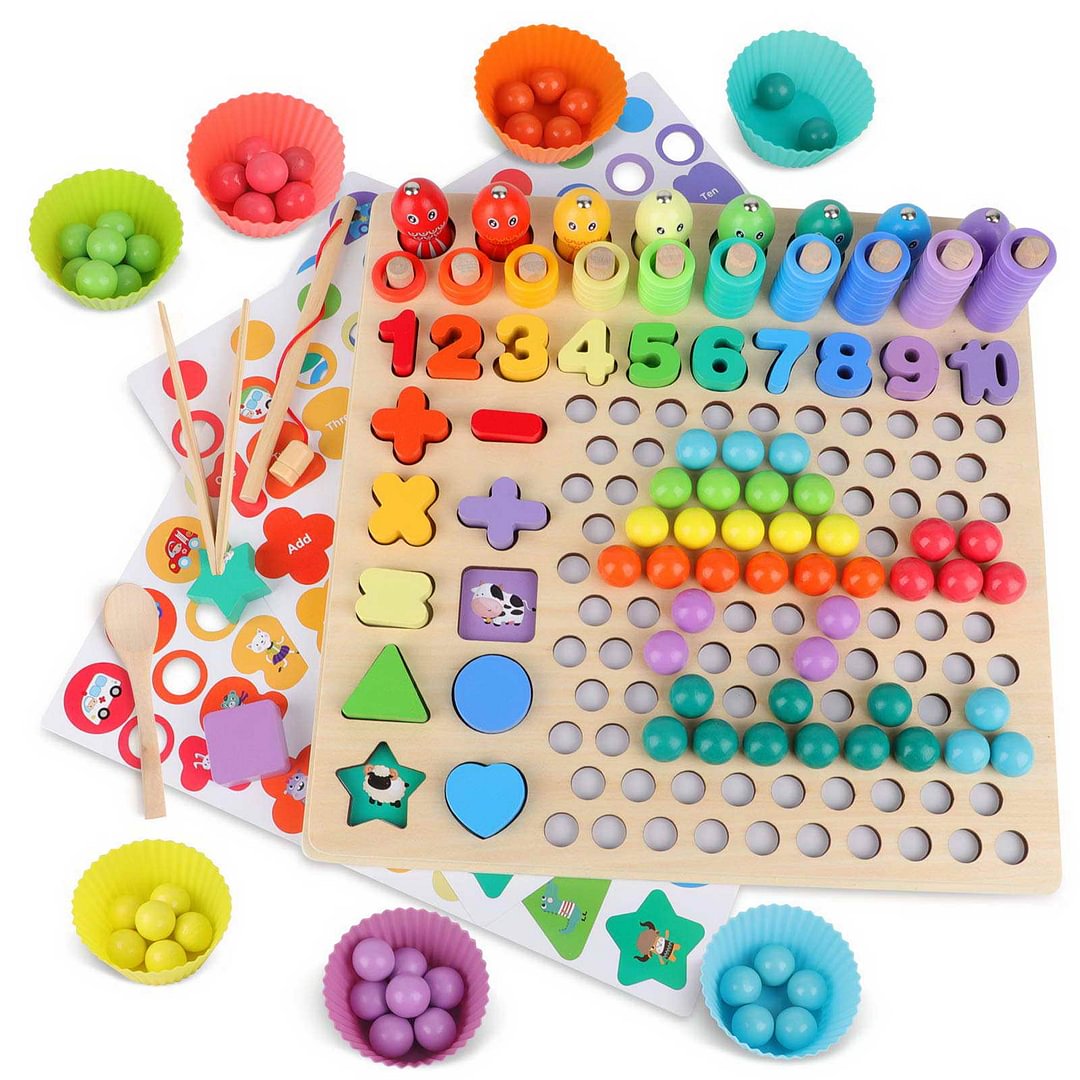 Montessori Toys for Toddlers,Wooden Magnetic Fishing Game,Color Sorting,Shape blocks matching