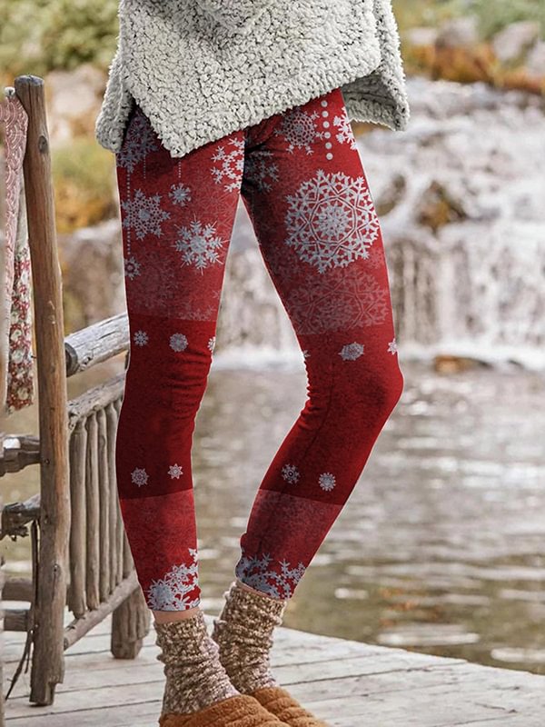 Women's Snowflake Print Casual Leggings