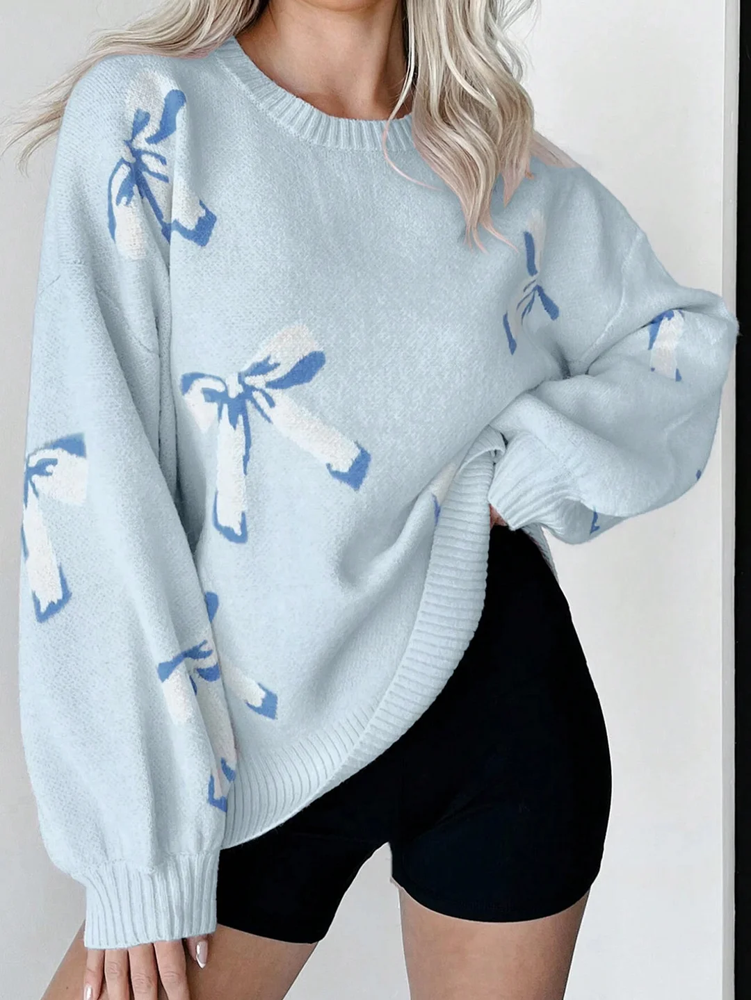 Nigikala Nigikala And Winter Women's Explosive Bow Bows Languid Loose Knitting Shirt