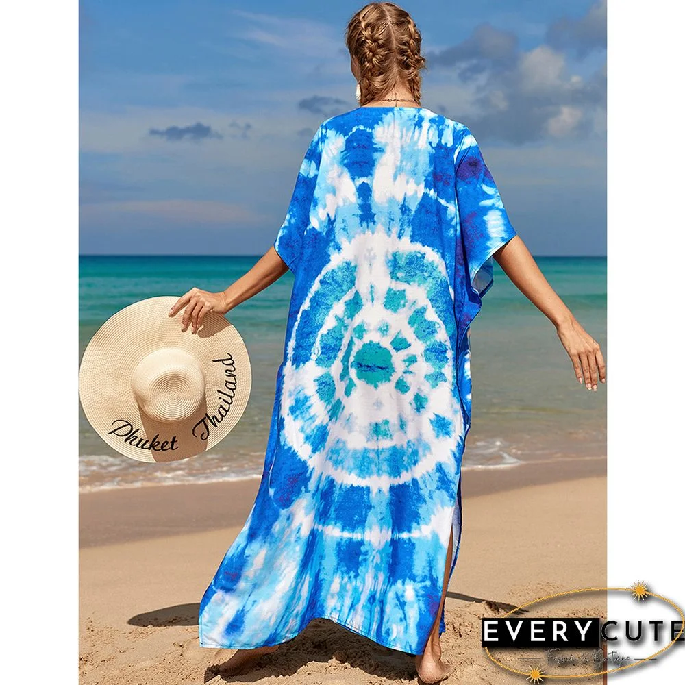 Navy Blue Graffiti Loose Beach Kimono Dress