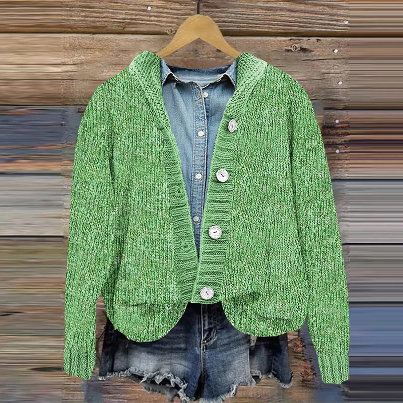 Vintage Solid Button Hooded Knitted Cardigan