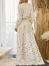Bronzing Printed Split-Side Long Sleeves Maxi Dresses