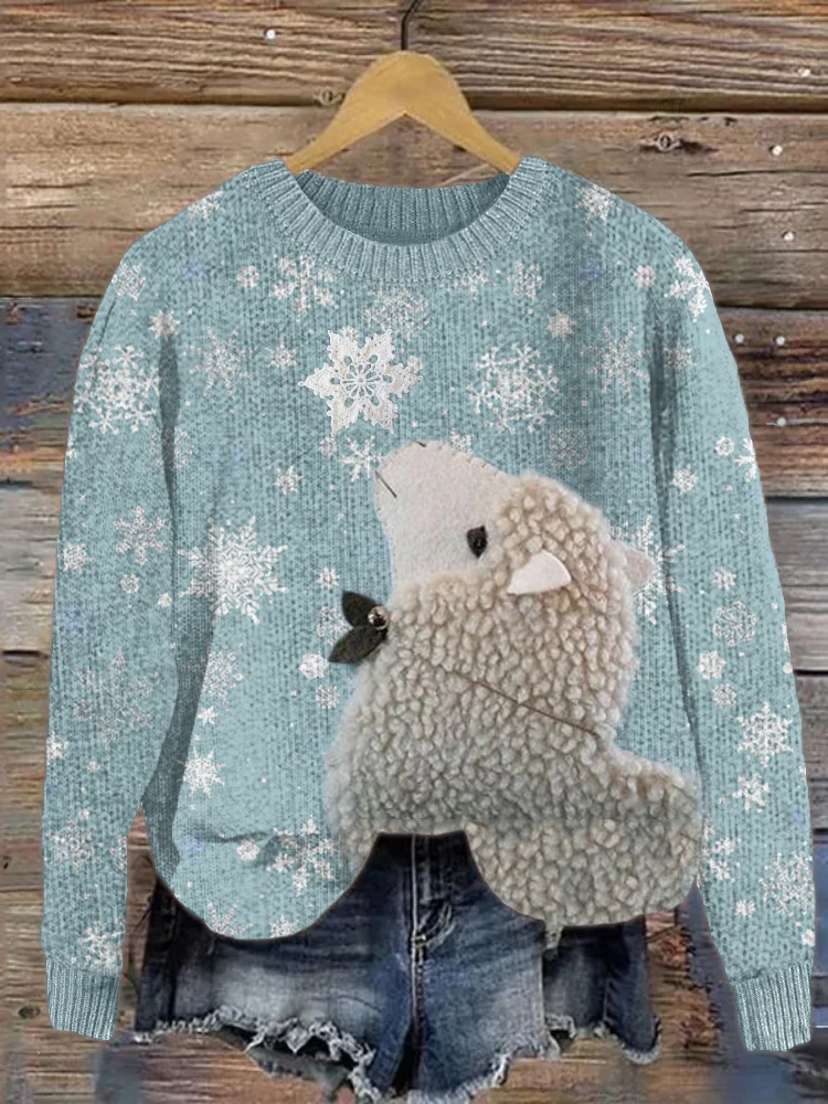 Sheep Fleece Snowflakes Cozy Knit Sweater