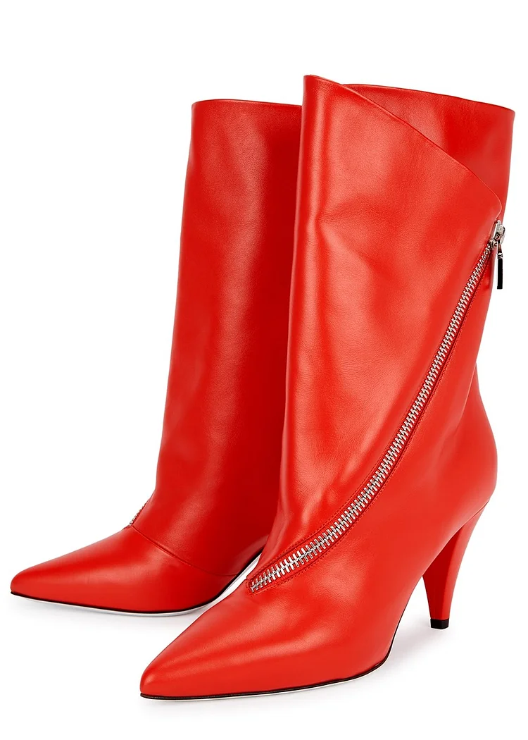 red cone heel boots