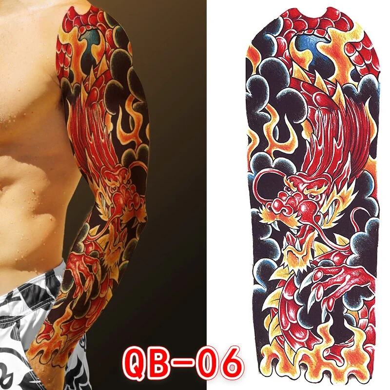 Sdrawing Men Temporary Tattoos Large Arm Sleeve Tattoo Sticker Dragon Tiger Fish Full Skull Totem Wolf Waterproof Fake Tattoo for Women
