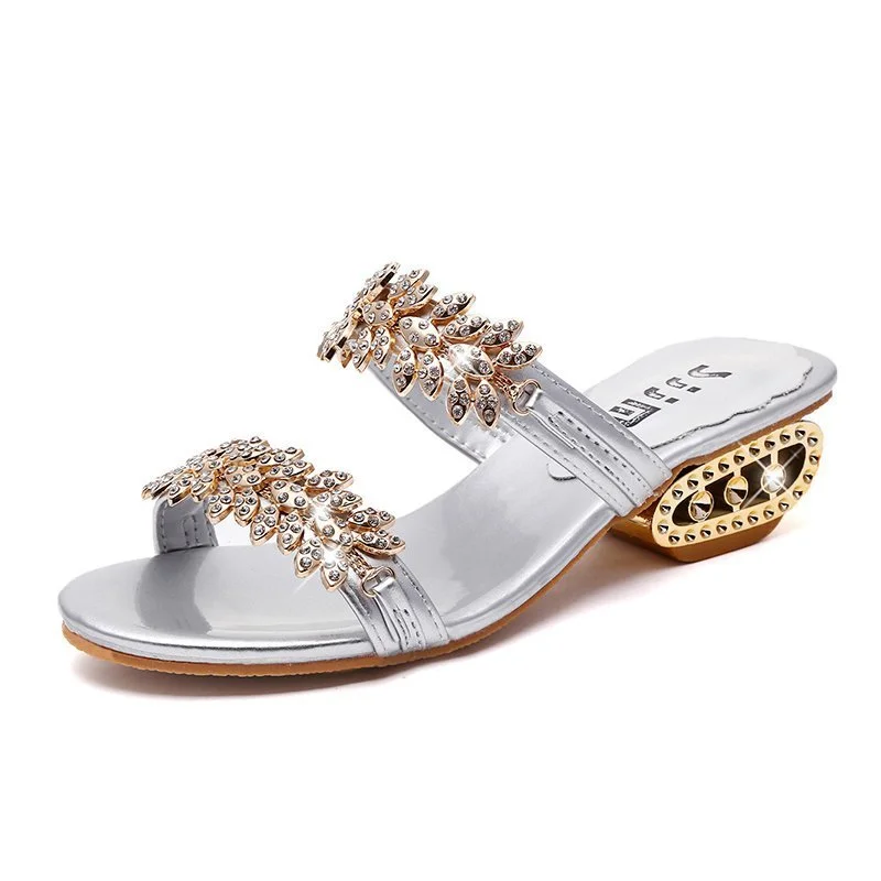 Qengg New Women's Sandals And Slippers Fashionable Square Heeled Open Toe Slippers