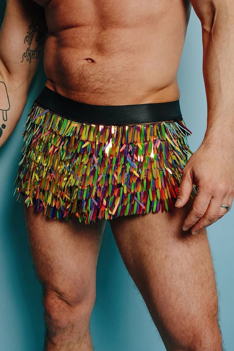 Ciciful Rainbow Layered Sequin Elastic Waist Shorts