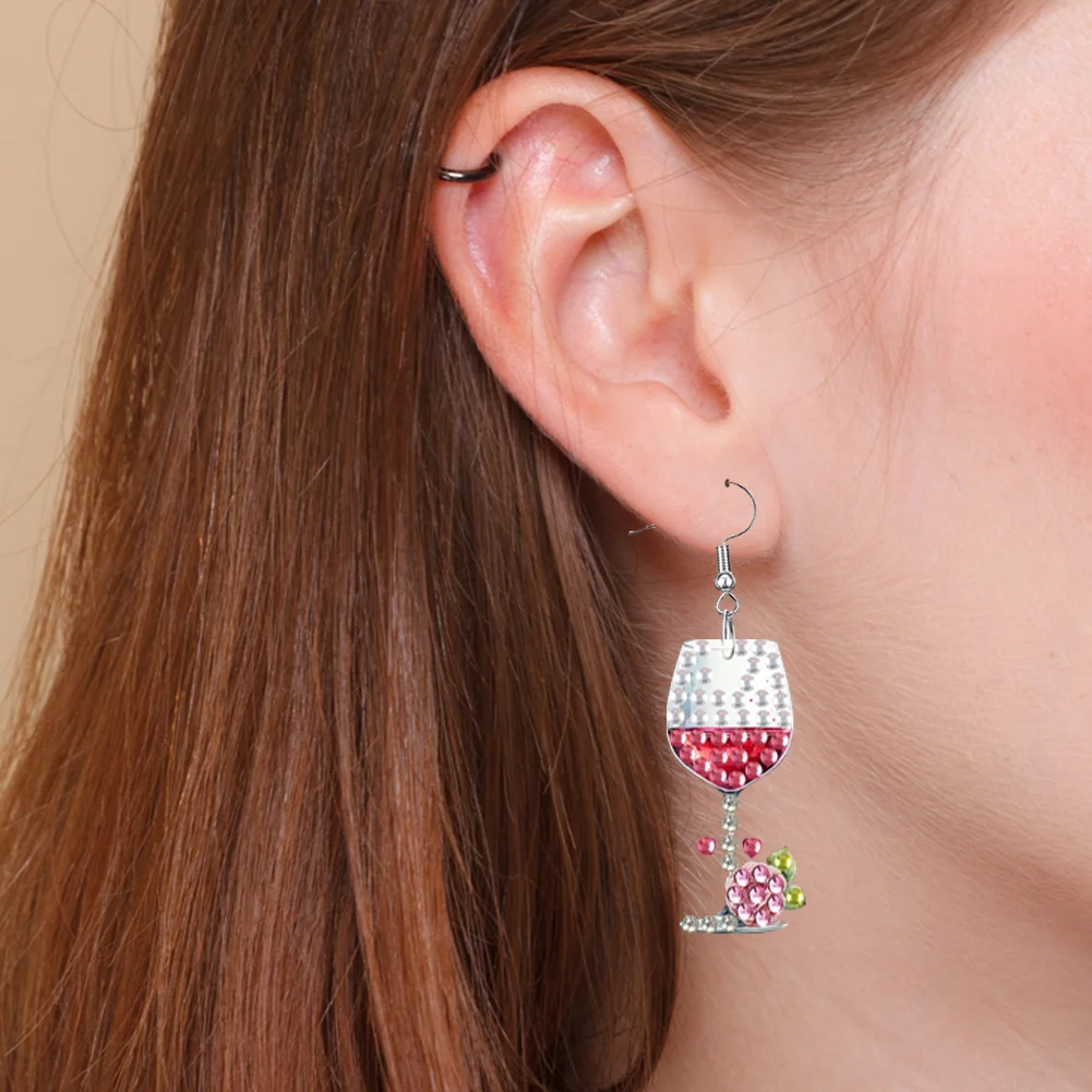 4 Pairs Drinks Double Sided Diamond Painting Earrings DIY Earrings Making Kit