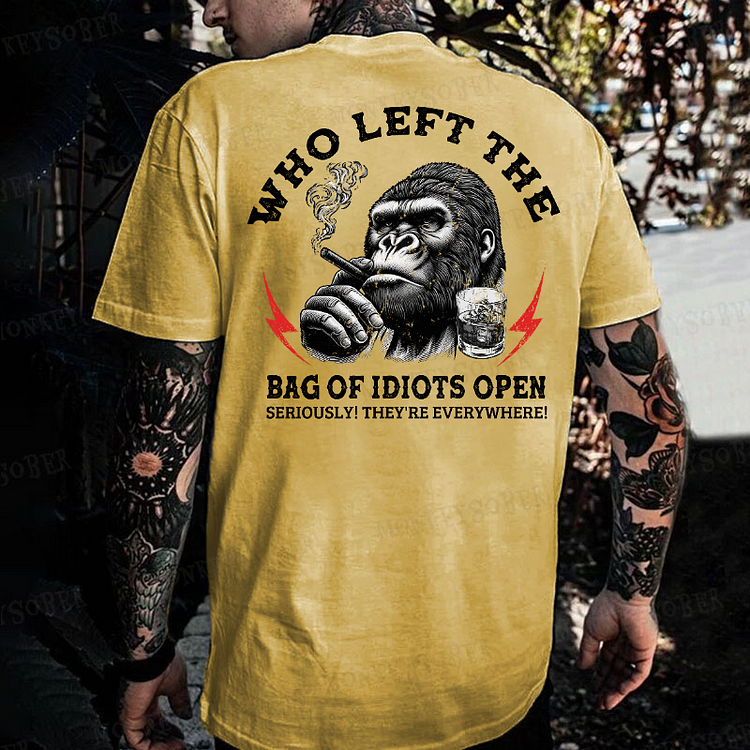 Who Left The Bag Of Idiots Open? Monkey T-shirt