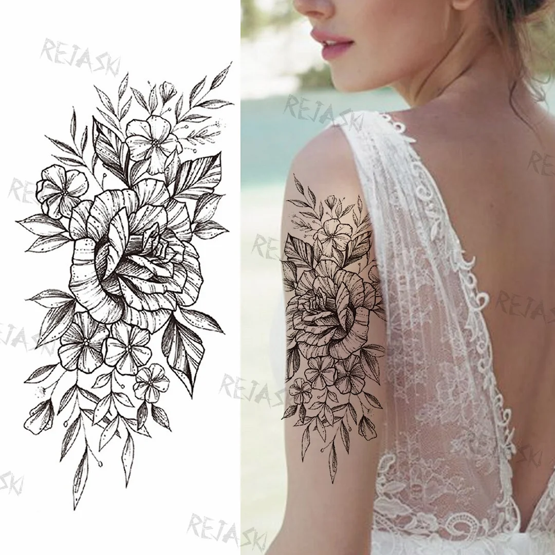 Sdrawing Big Lion Crown Temporary Tattoos For Men Women Tiger Flower Cross Skull Realistic Fake Tattoo Body Art Tatoo Sticker