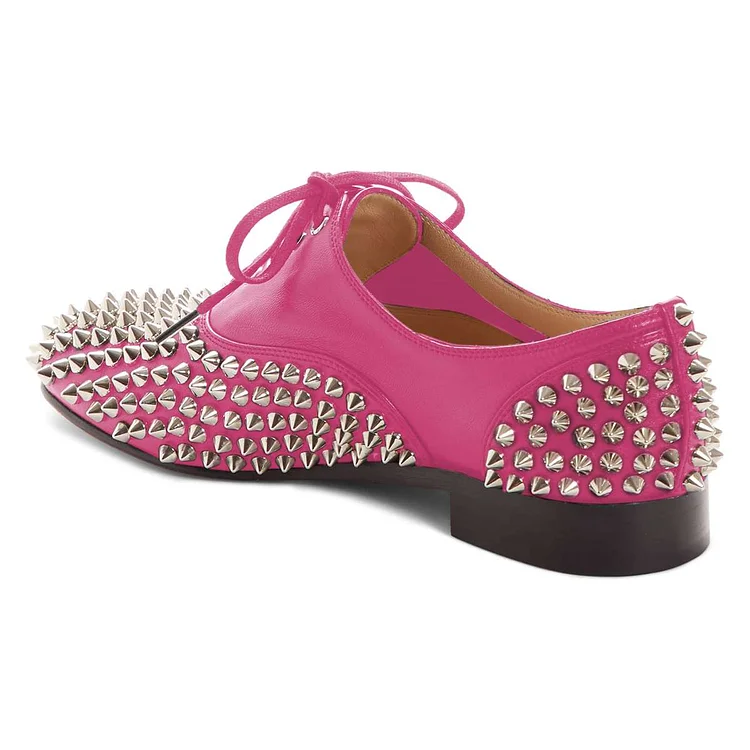 Pink Oxfords Lace Up Studded Shoes Vdcoo