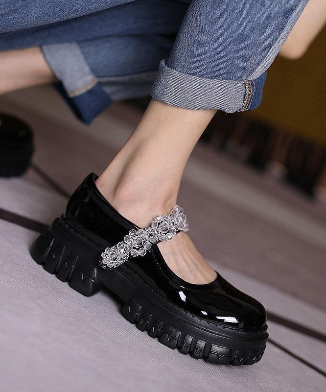Double Strap Flats with Buckle Detail - Black