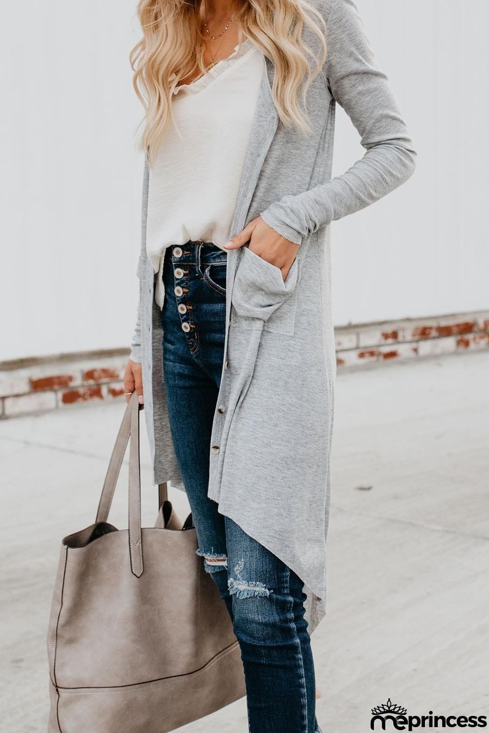 Selected Button Pocketed High Low Cardigan