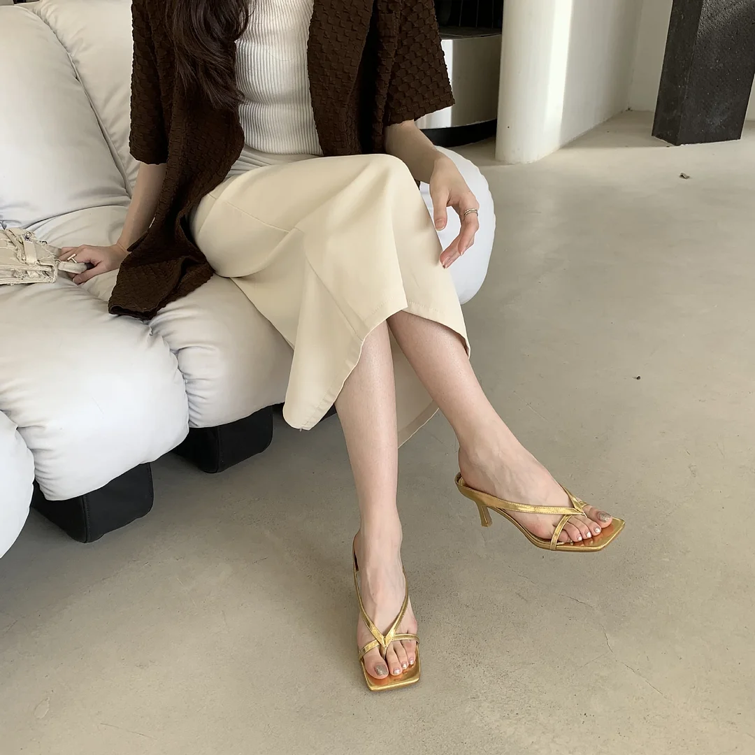 Breakj Breakj Skin Net Red Heel High Heel Slippers Women Wear 2025 New Gentle Square Head With Sandals Thin Heel