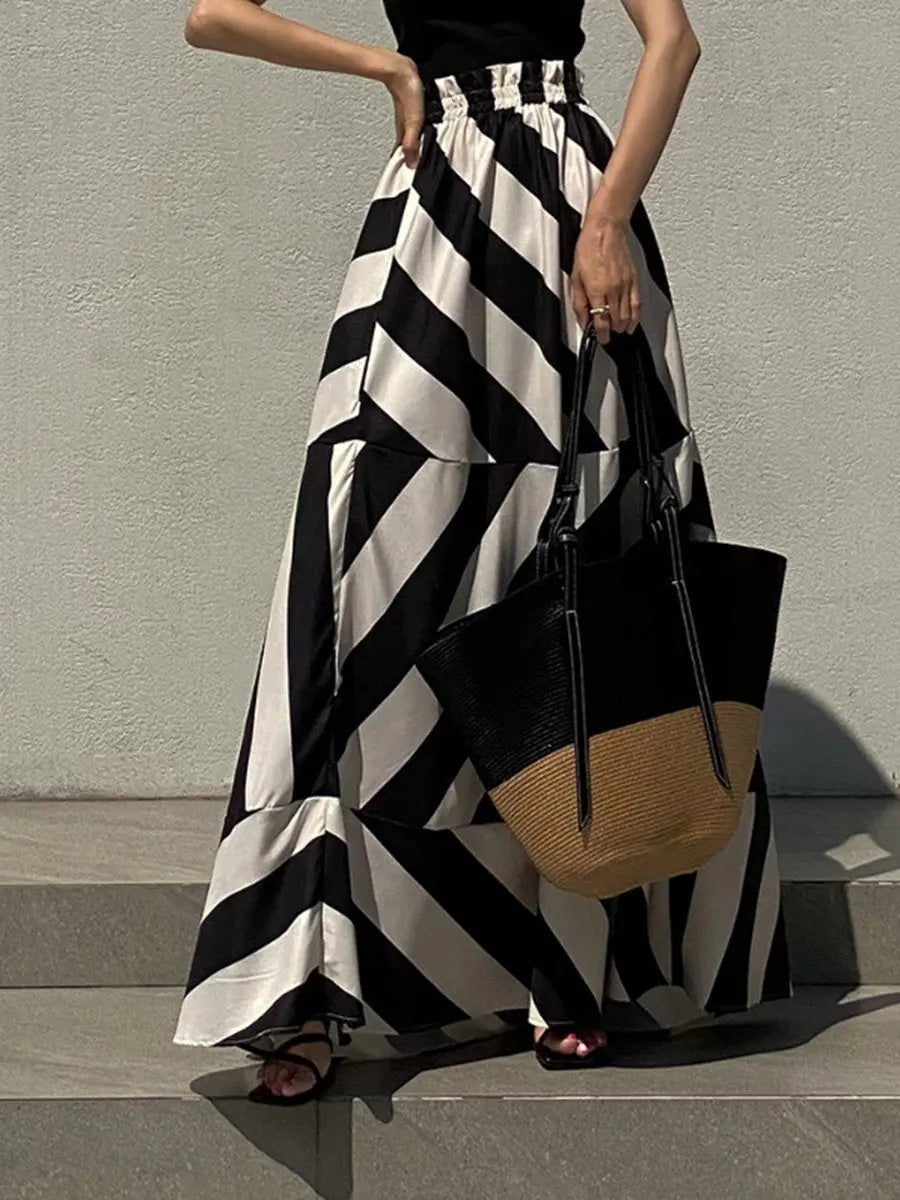 High Waist Irregular Striped Skirt
