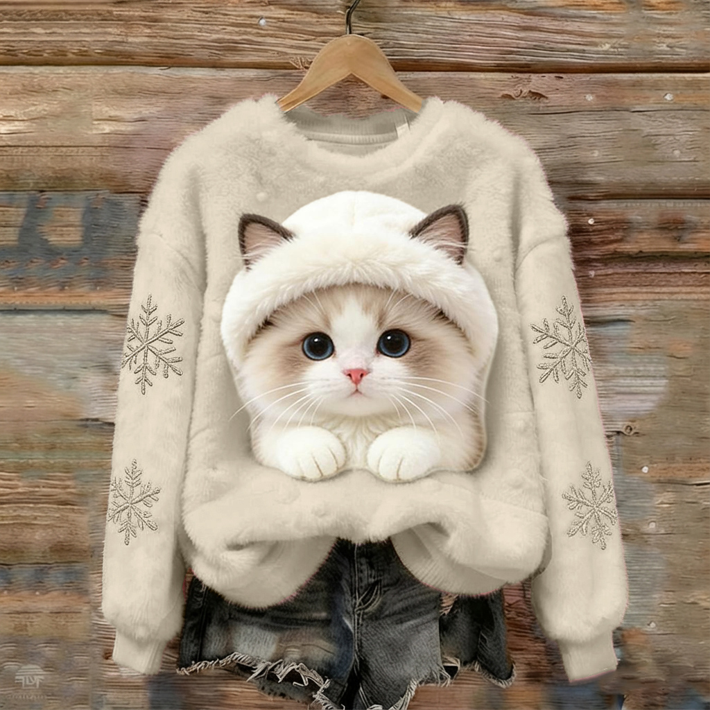 Cat Pocket Flannel Crewneck Sweatshirt wearshes
