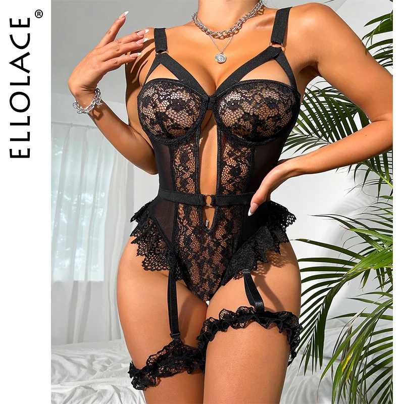 Billionm Sexy Lingerie Bodysuit Ruffled Lace Hollow Out Sensual Tops Sissy Erotic Crotchless Teddy Bear Tights Babydoll