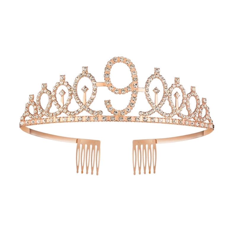 Women’s IG Style Shiny Number Crown Alloy Hollow Out Inlay Rhinestones Crown