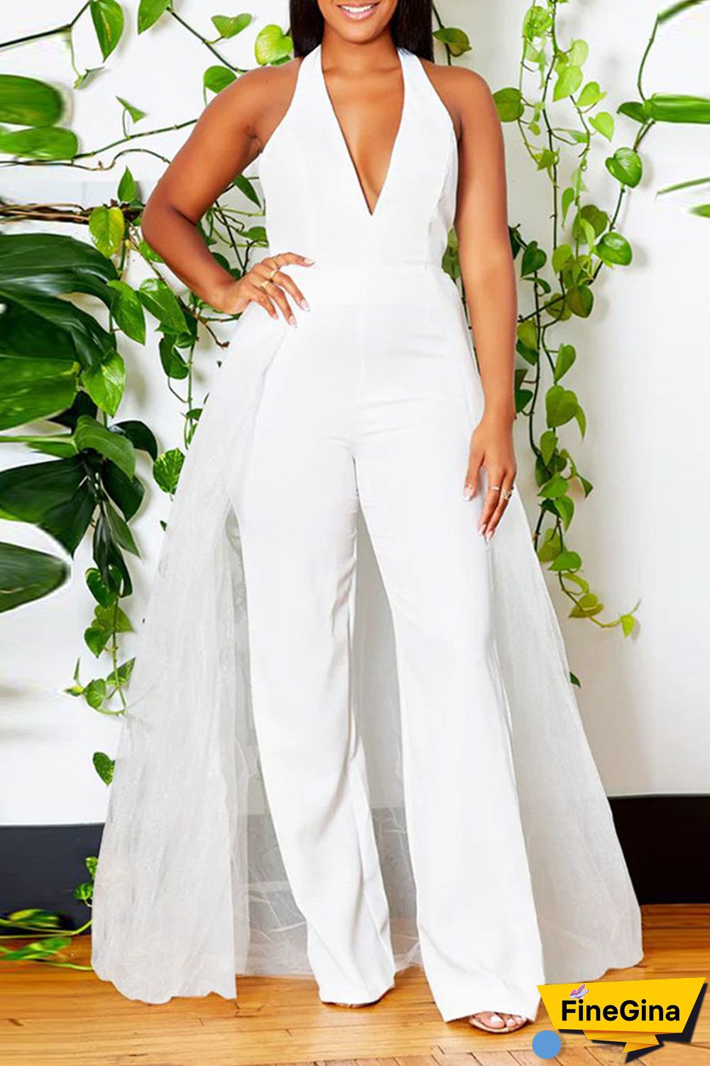 Apricot Sexy Solid Patchwork Backless V Neck Straight Jumpsuits