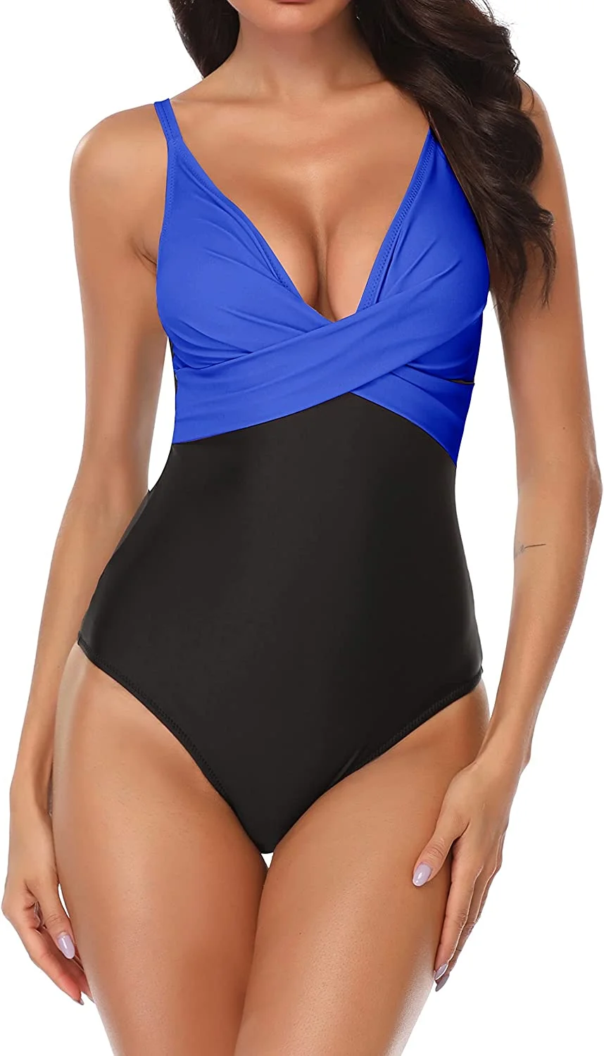 Front Cross One Piece Tummy Control Swimsuits