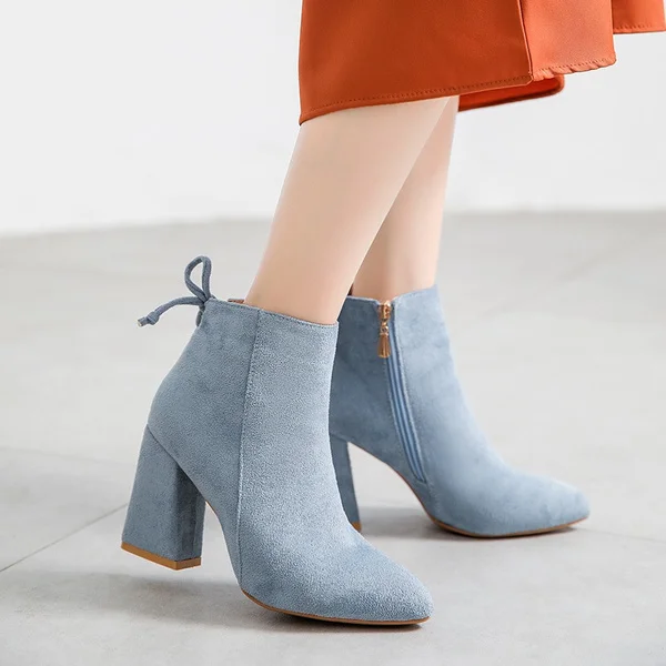 Winter Boots Short Boots Suede Ankle Boots Thick Heel Boots Solid Color Women Shoes Pump Boot