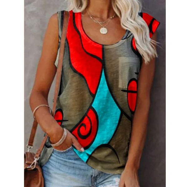 2021 New Women Sleeveless T-Shirt Summer O-Neck Stitching Printing Graphic Tee Shirts Female Fashion Plus Size Loose Tank Tops