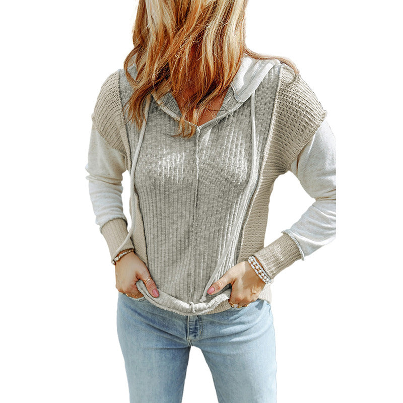 fall outfits women 2024 Early Autumn New Color Matching Hoodie Women's Casual Style Texture Knitted Long-Sleeved Sweater Women's 