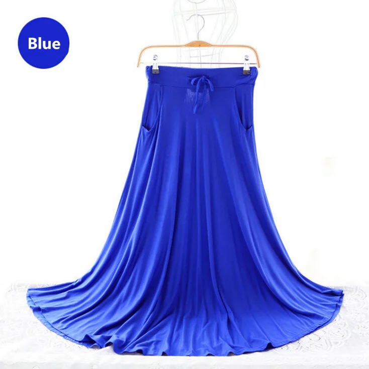 2023 New Spring Autumn Skirts Women Modal Long Skirt Casual Ladies Maxi Skirts Pleated Midi Skirt Women Saia Color Gray Blue Red
