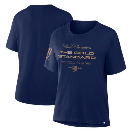 Women's US Hockey Navy 2026 Winter Olympics Gold Medal Champions Gold Standard T-Shirt FSZK