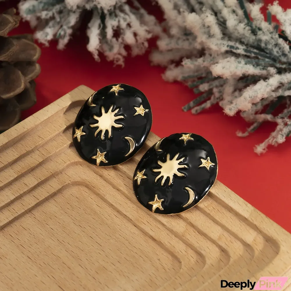Accessories Festive Retro Star And Moon Earrings Christmas Party Simple Imitation Pearl Square Earrings
