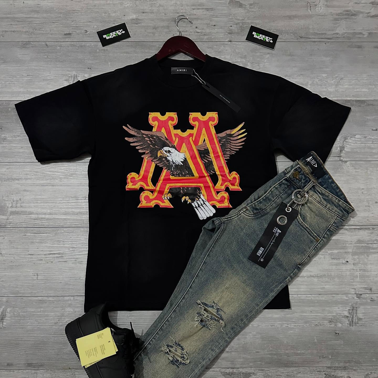 Amiri Flying Eagle Letters Cotton Short Sleeve T-Shirt