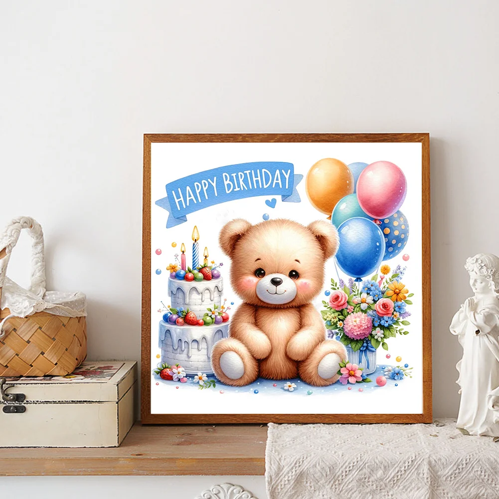Diamond Painting - Full Round Drill - Birthday Bear(Canvas|30*30cm)