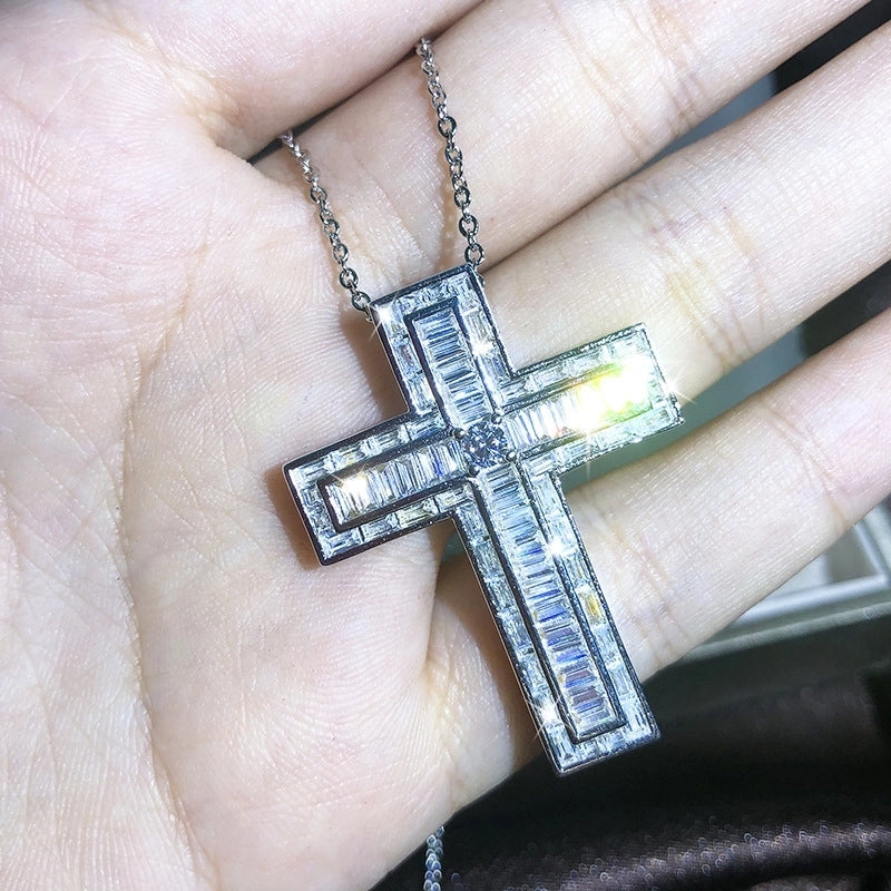 Copper Cable Chain Plating Cross Zircon Necklace
