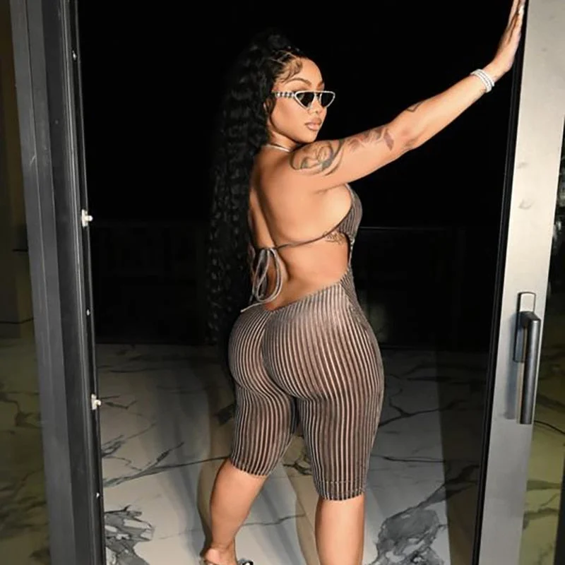 Sexy Halter Lace Up Backless Jumpsuits Women Skinny Shorts One Piece Rompers 2022 Spring Fall Harajuku Lolita Y2K Clothes