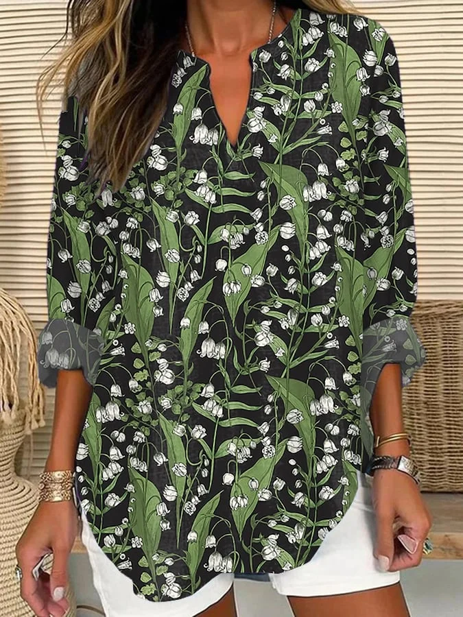 Women's Vintage Floral Cotton and Linen Shirt 