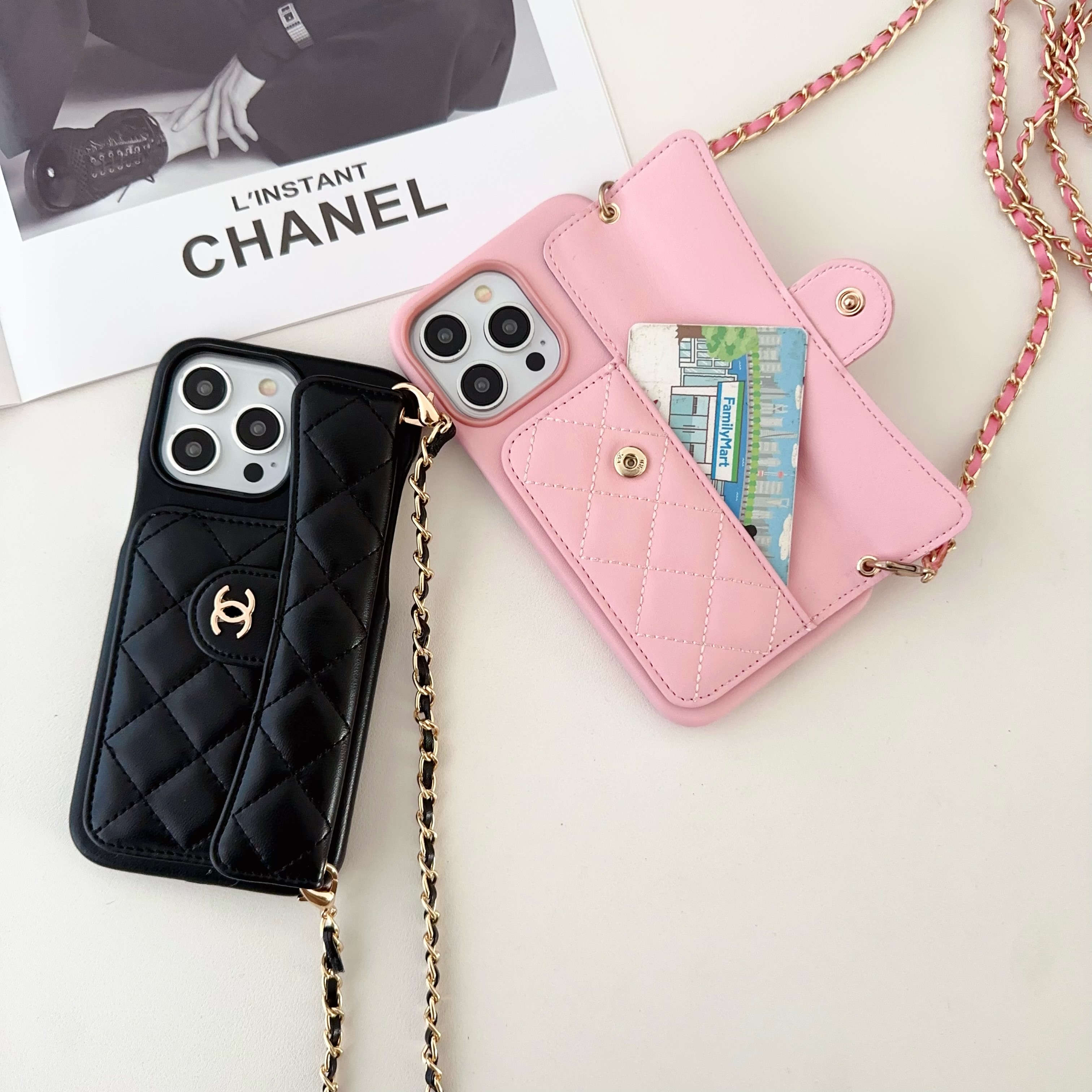 Chanel Official Hand Chain Cardholder Leather iPhone Case Crossbody Cord