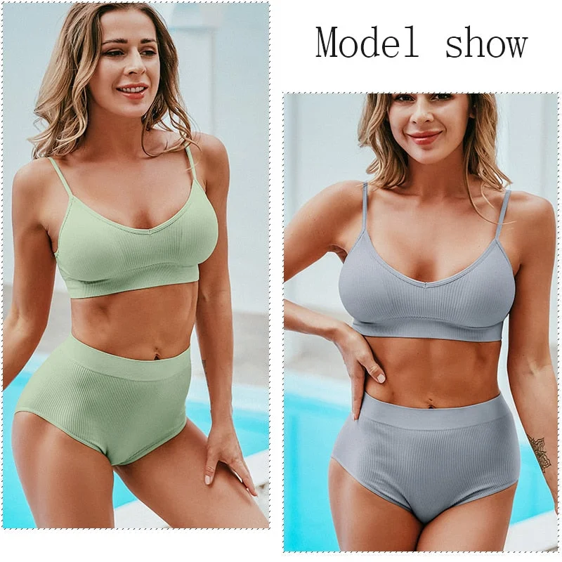 Women Sexy Underwear Seamless Bra Set High Waist Panties Female Bralette Lingerie Fitness Crop Top Simple Active Girls Sport Bra