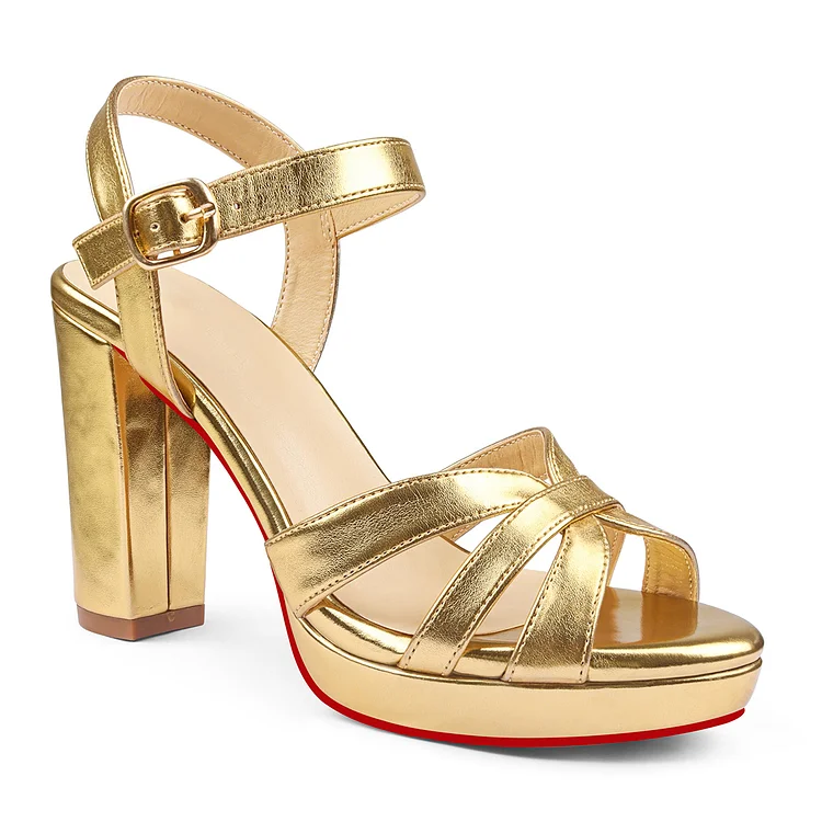 95mm Women's Platform Chunky Heels Ankle Strap Block Heeled Sandals Party Wedding Shoes Red Bottom Shoes Vocosi VOCOSI