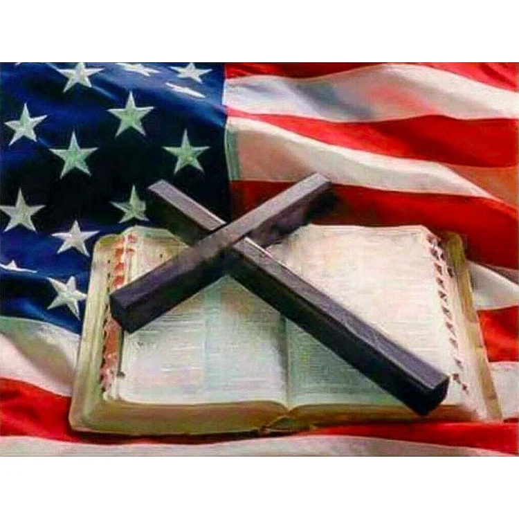 US Flag Cross Bible  Full Round Diamond Painting 40*30CM