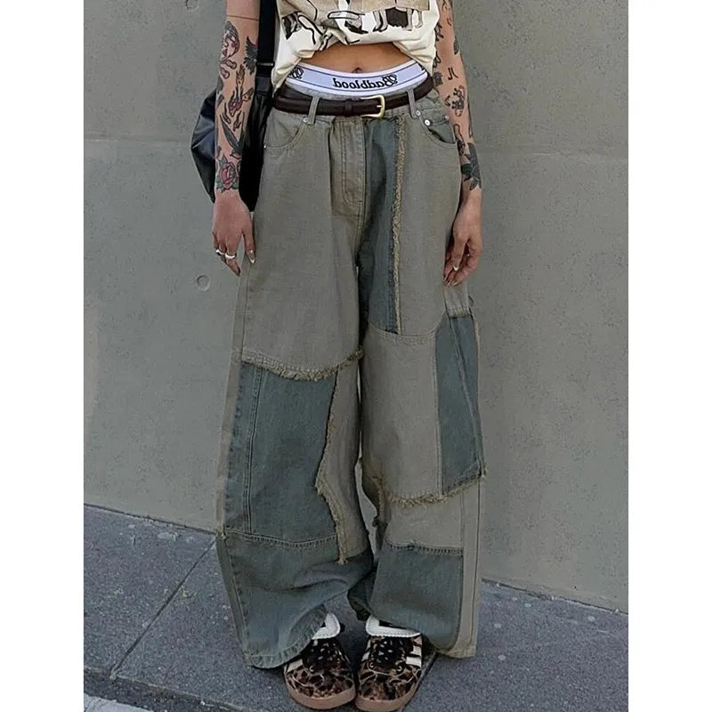 Aiertu Women's Blue Y2k Jeans Baggy Harajuku Trashy Aesthetic Denim Trousers Oversize Jean Pants Vintage Japanese 2000s Style Clothes Aiertu