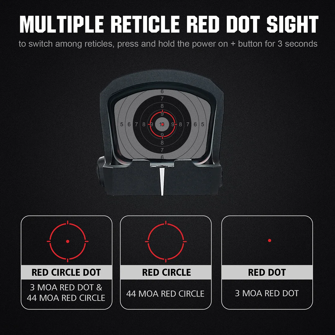 ohhunt&reg; RD U4MR Extra-Large Window Shake Awake Red Dot Sight with Multi-Reticle, Solar Panel, Side-Mounted Battery, RMR Footprint Cut & Picatinny Mount