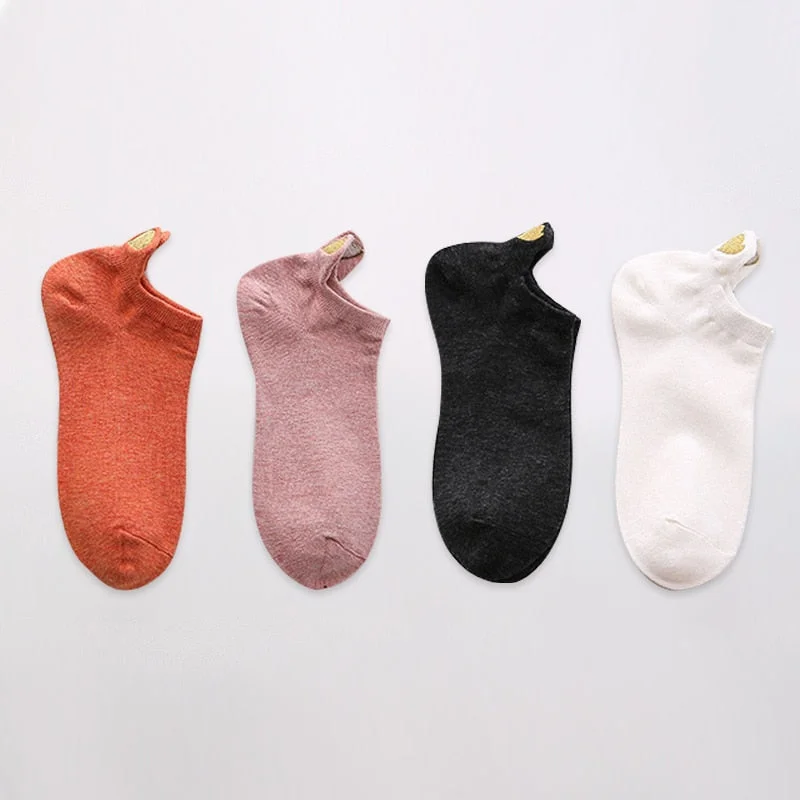 4 Pairs Lot Fashion Socks Women 2021 New Spring Cotton Color Novelty Girls Cute Heart Embroidery Casual Funny Ankle Socks Pack