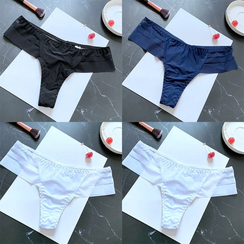 4PCS/Set Women Panties Sexy Seamless Panties Perspective Female Underpants G-string Thong Solid Color Pantys Intimates Lingerie