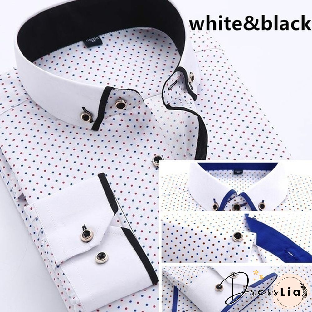 Men Fashion Long Sleeve Shirts Cotton Business Turn-down Collar Shirts Plus Size S-4XL