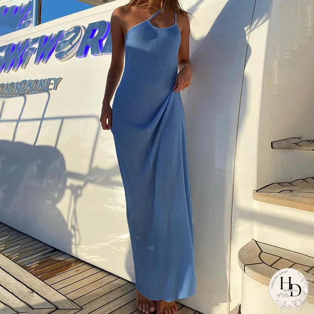 Backless Maxi DressFor Women Sexy Straps Sleeveless Party Dresses Summer Female Blue Long Beach Dresses Casual Outfits New