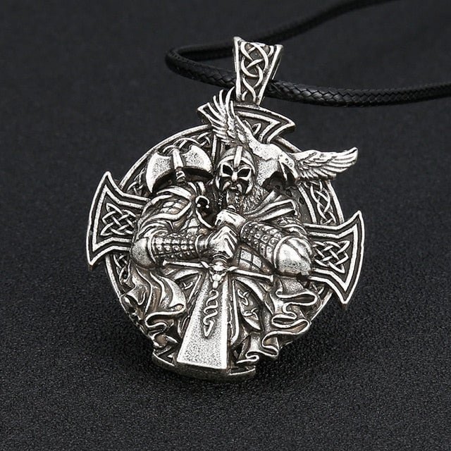 YOY-Antique Silver Viking Odin Anchor Necklace