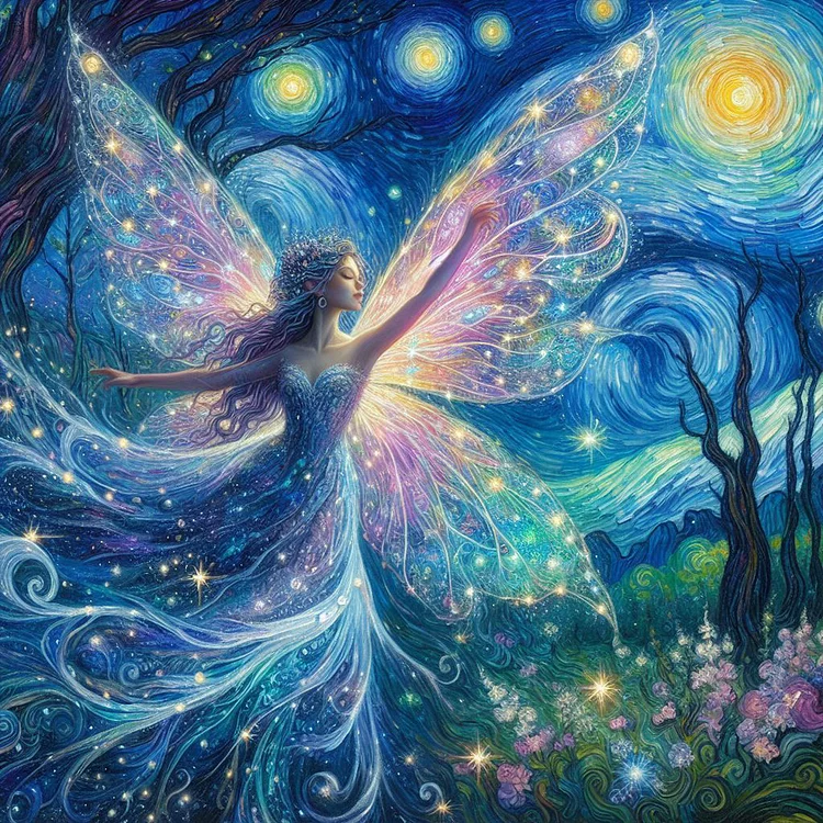 Butterfly Girl And Starry Sky 40*40CM (Canvas) Full Round Drill Diamond Painting gbfke