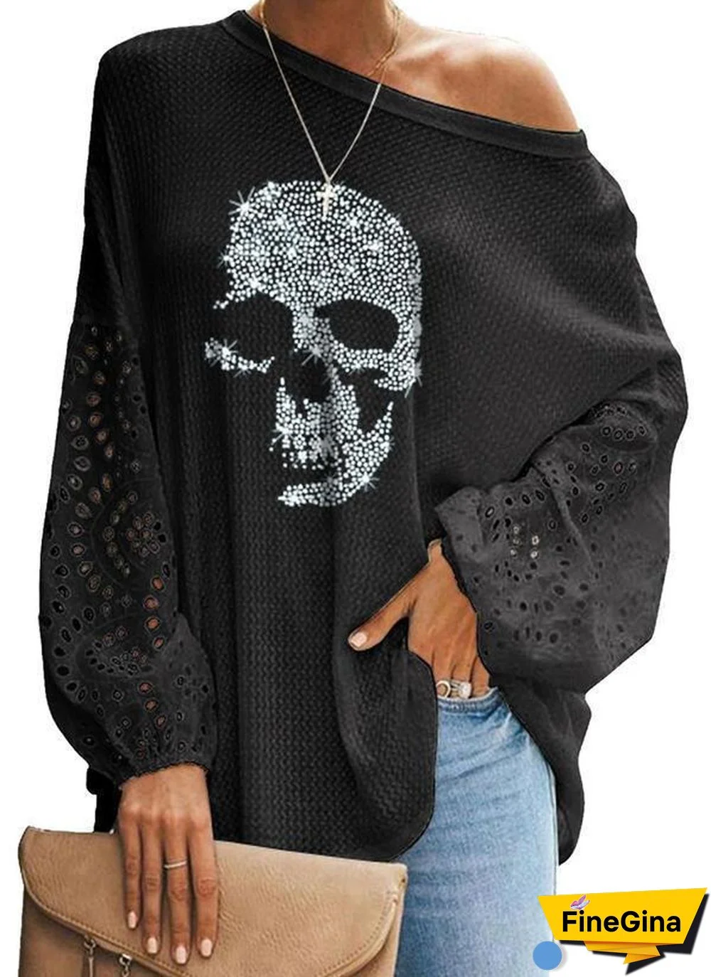 Oen Shouldr Loose Skull Printed Shirt
