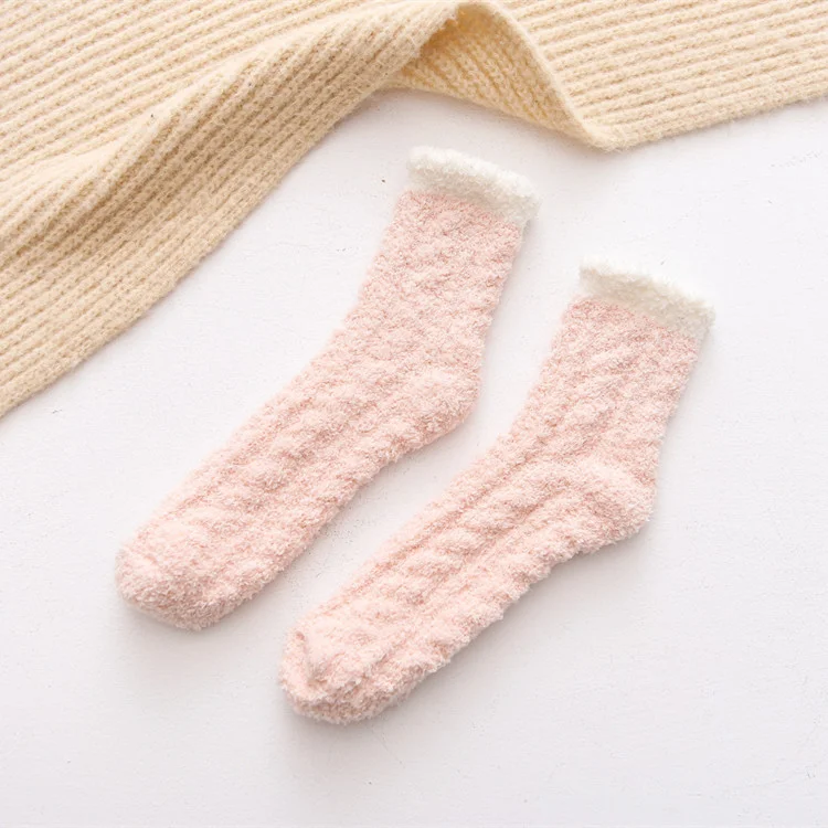 Unisex Winter Thickened Indoor Solid Color Anti-Slip Coral Velvet Fuzzy Socks  
