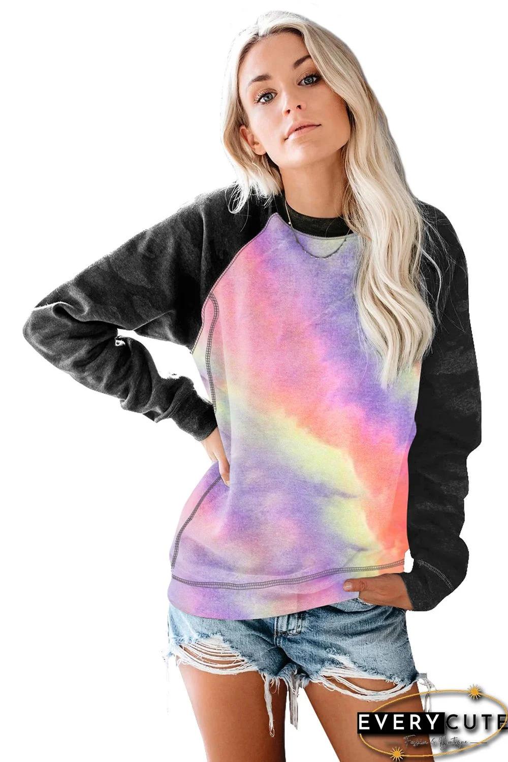 Multicolor Tie-Dyed Print Long Sleeve Sweatshirts